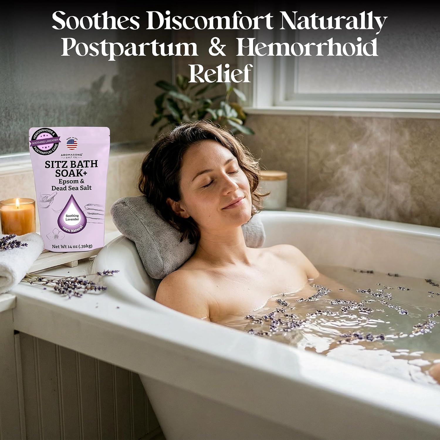 Aromasong Sitz Bath Postpartum Soak - Made in the USA with Dead Sea Salt & Epsom Salts - Soothing and Calming Ingredients Including Lavender, Chamomile Flower, and Eucalyptus Oil