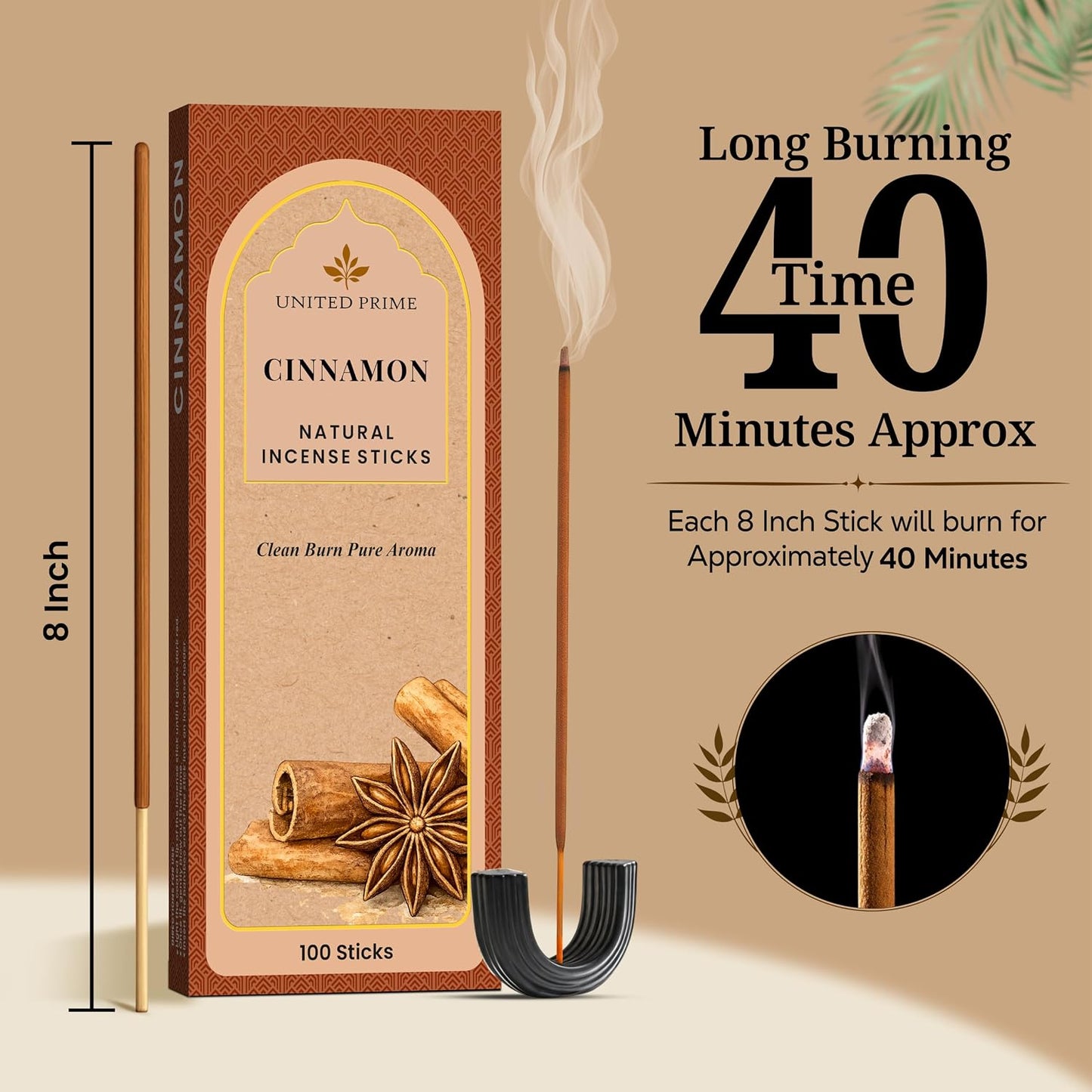 Pure Cinnamon Incense, 100 Insence Sticks, No Charcoal Clean Burning Stick Inscent, 100% Natural Organic Non Toxic, Sustainably Harvested, Spiritual Healing Positive Vibes Incense