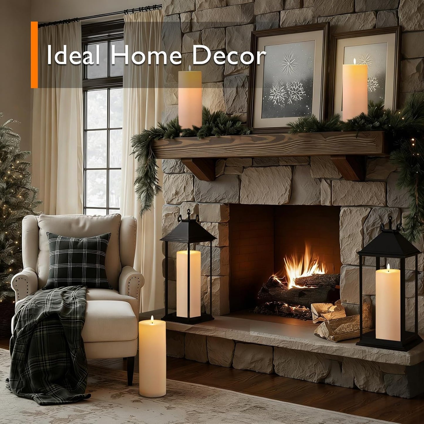 Homemory Outdoor Waterproof Flameless LED Candles 4" x 12", Battery Operated Large Pillar Candles with Remote & Timer, Long Lasting for Outdoor Lanterns & Patio, White, Set of 2
