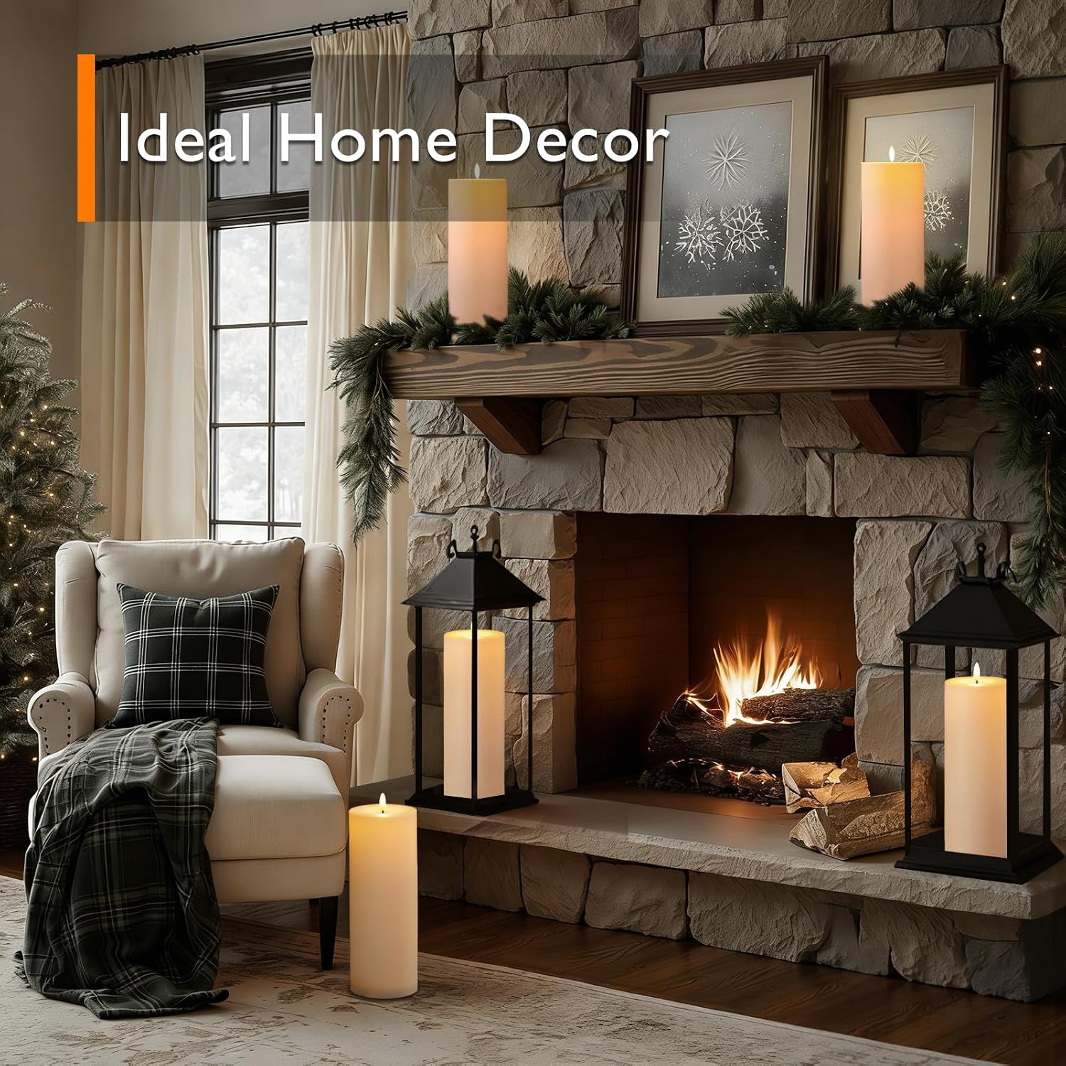 Homemory Outdoor Waterproof Flameless LED Candles 4" x 12", Battery Operated Large Pillar Candles with Remote & Timer, Long Lasting for Outdoor Lanterns & Patio, White, Set of 2