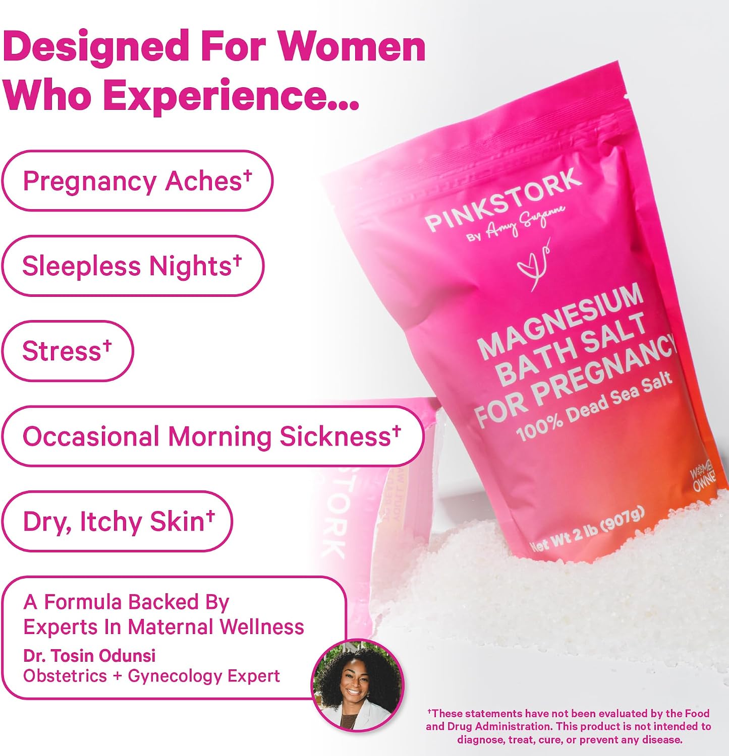 Pink Stork Pregnancy Bath Soak – Unscented Magnesium Flakes for Bath or Foot Soak – Pure Dead Sea Salt – Relief for Pregnancy Aches, Swollen Feet, and Stress – Clean, Fragrance-Free – 2 lb