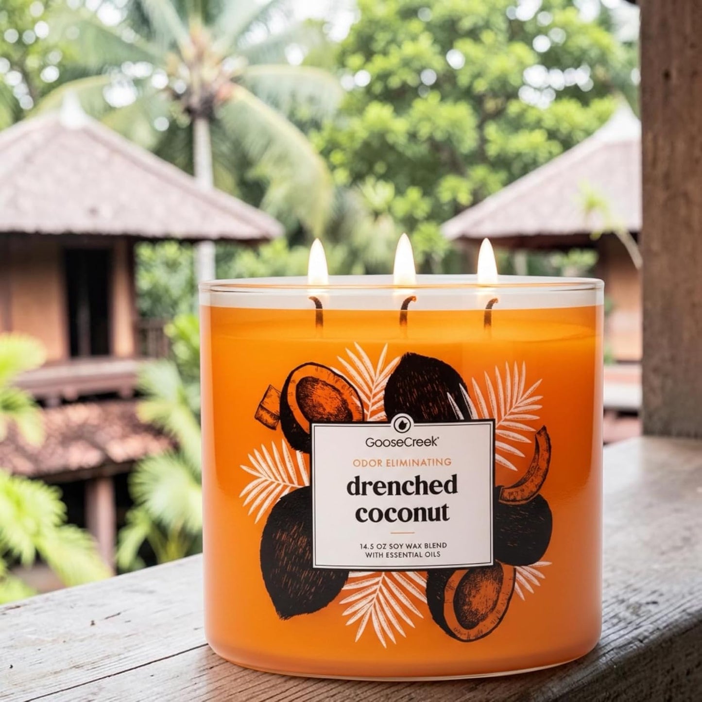 Drenched Coconut 3-Wick Candle, Odor Eliminating, 14.5 oz Soy Wax Blend with Essential Oils