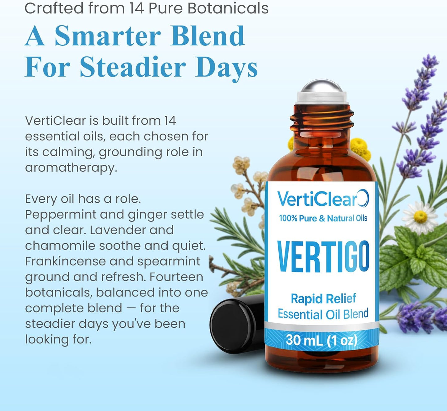 VertiClear Relief Roller (1 oz) | Essential Oils for Inner Balance & Motion Comfort | Supports Dizziness, Lightheaded Feelings & Nausea Sensations | Travel Roll-On | 1 oz (30 mL)