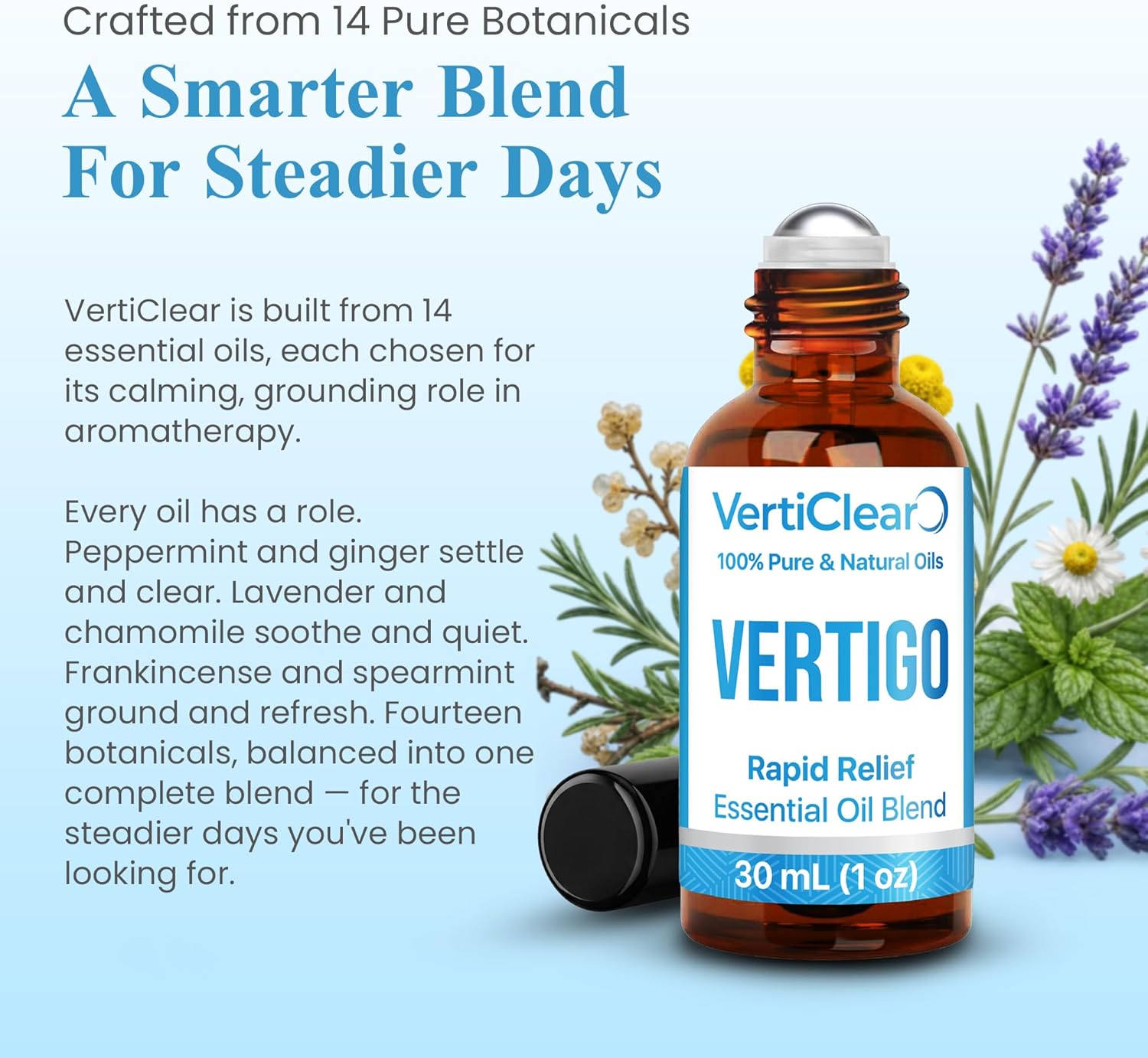 VertiClear Relief Roller (1 oz) | Essential Oils for Inner Balance & Motion Comfort | Supports Dizziness, Lightheaded Feelings & Nausea Sensations | Travel Roll-On | 1 oz (30 mL)