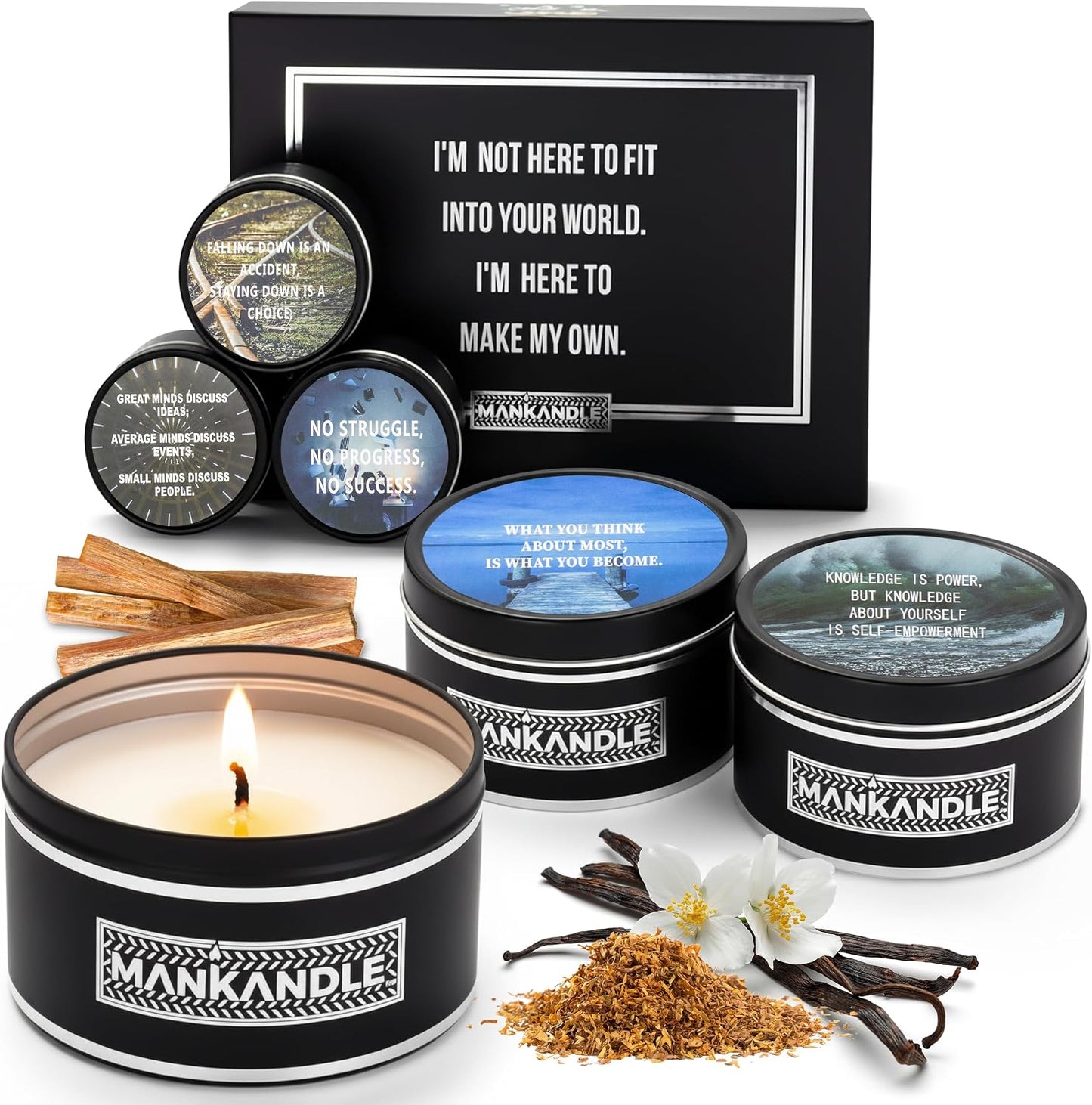 Majestic Zen Aromatherapy Candles for Men Gift Set | 6-Pack Soy Wax Candle with Inspirational Quotes | Stress Relief Candle Set for Relaxation, Aromatherapy Gift Set & Unique Gifts for Him
