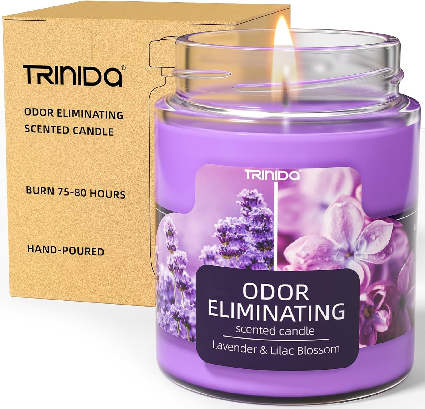 Lavender & Lilac Blossom Odor Eliminating Candles for Home Scented, Eliminates 99% of Pet, Smoke, Food and Other Smells Quickly, Highly Fragranced Candle, Premium Soy Candles Set for Women