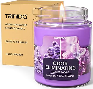 Lavender & Lilac Blossom Odor Eliminating Candles for Home Scented, Eliminates 99% of Pet, Smoke, Food and Other Smells Quickly, Highly Fragranced Candle, Premium Soy Candles Set for Women