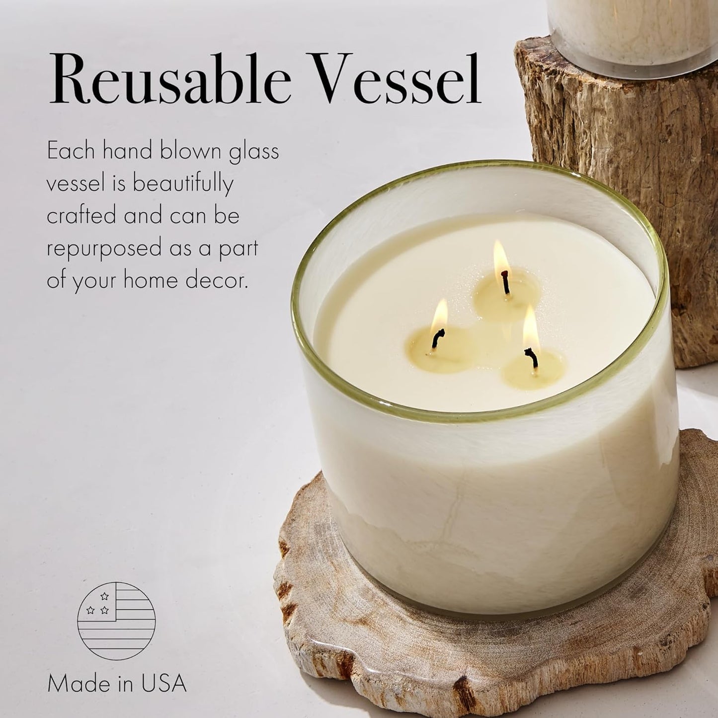 LAFCO New York 3-Wick Candle, Feu de Bois - 30 oz - 120-Hour Burn Time - Reusable, Hand Blown Glass Vessel - Made in the USA
