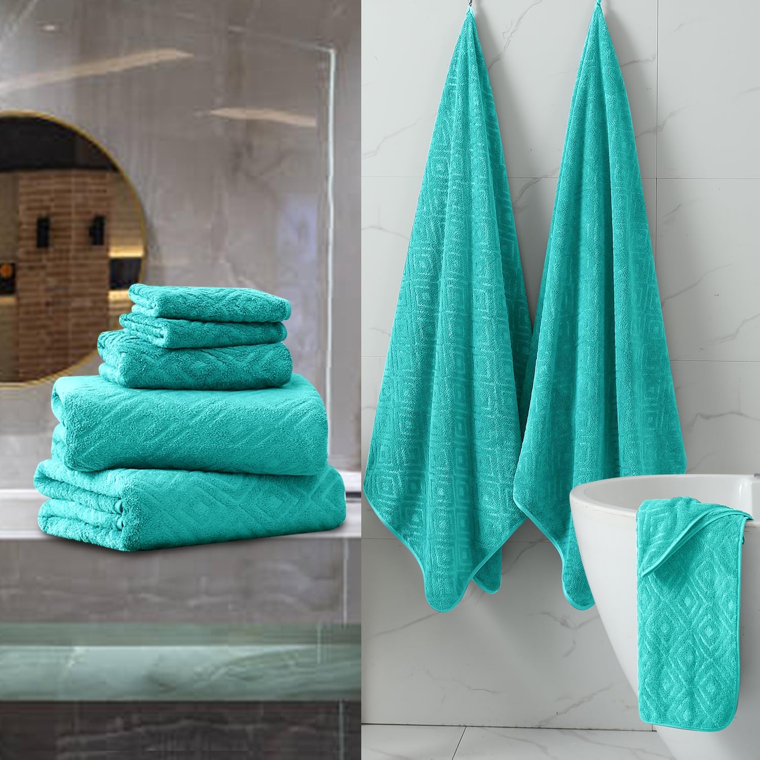 Smuge 18-Piece Bath Towel Set, Include 6 Bath Towel Sheets, 6 Hand Towels and 6 Washcloths - Highly Absorbent Quick Dry 100% Microfiber,Ultra Soft Bathroom Towel Set (Sea Blue)