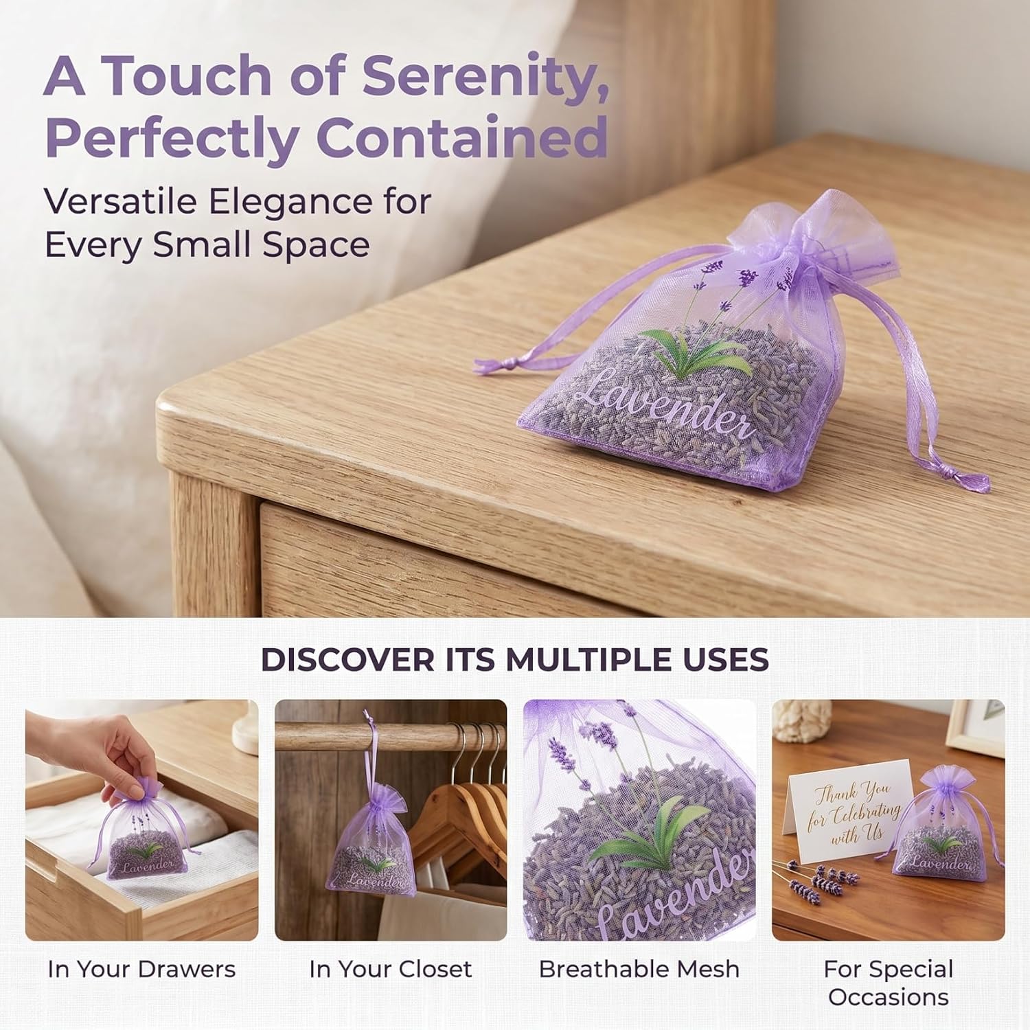 MAGICLULU 20Pcs Empty Lavender Sachet Bags - Violet Mesh Drawstring Pouches for Herbs Spices - Breathable Organza Storage Bags for Home Closet Drawer - Floral Print Small Potpourri Packets