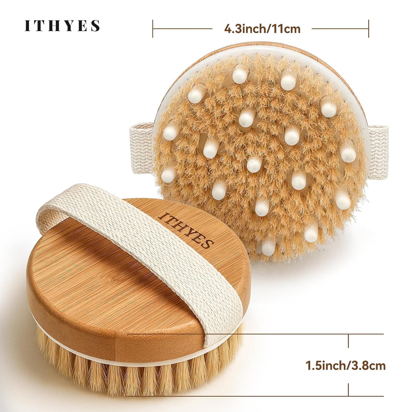 Body Brush Dry Brushing Bath Brush Gentle Skin Exfoliate Massage Scrub 100% Nature Boar Bristles Bamboo Wood Improve Blood Circulation Wet & Dry Smooth Fresh Treatment,with Canvas Bag