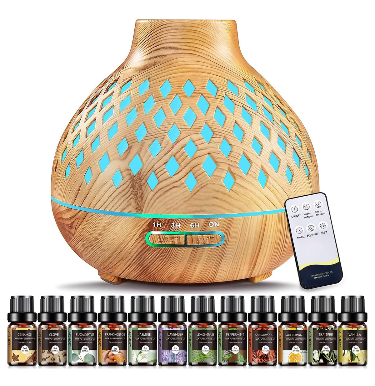 Aeshory Essential Oil Diffuser & 12 Essential Oils Set
