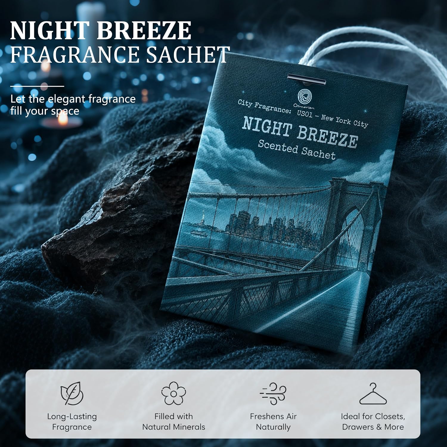 US01-NewYork City Night Breeze Scented Sachets for Drawers, Closets & Cars, 12 Pack