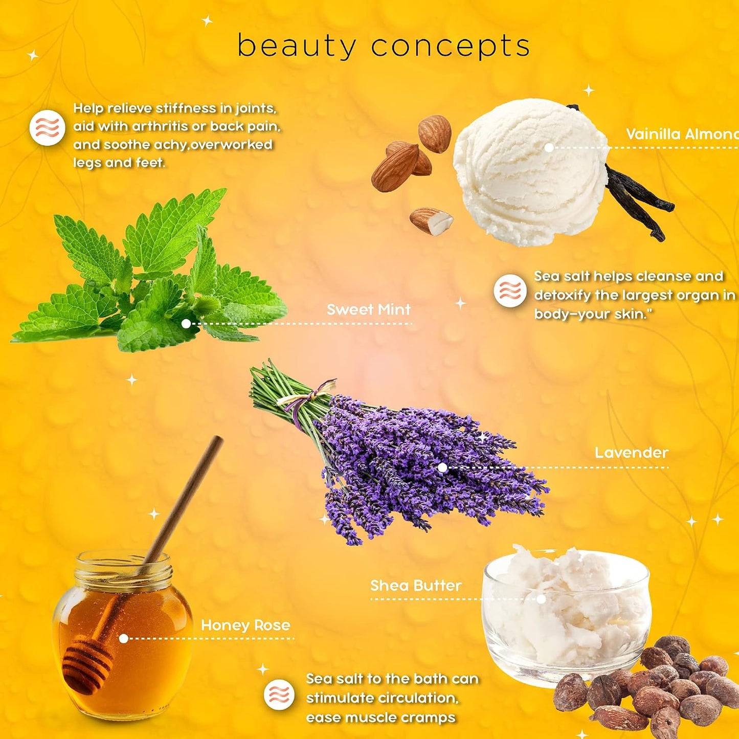 B.C. Beauty Concepts Aromatherapy Bath Salts- Epsom Salts for Soaking, Relaxing Bath Spa Set, Scented in Vanilla Almond, Shea Butter, Sweet Mint, Honey Rose, and Lavender, Sage Floral