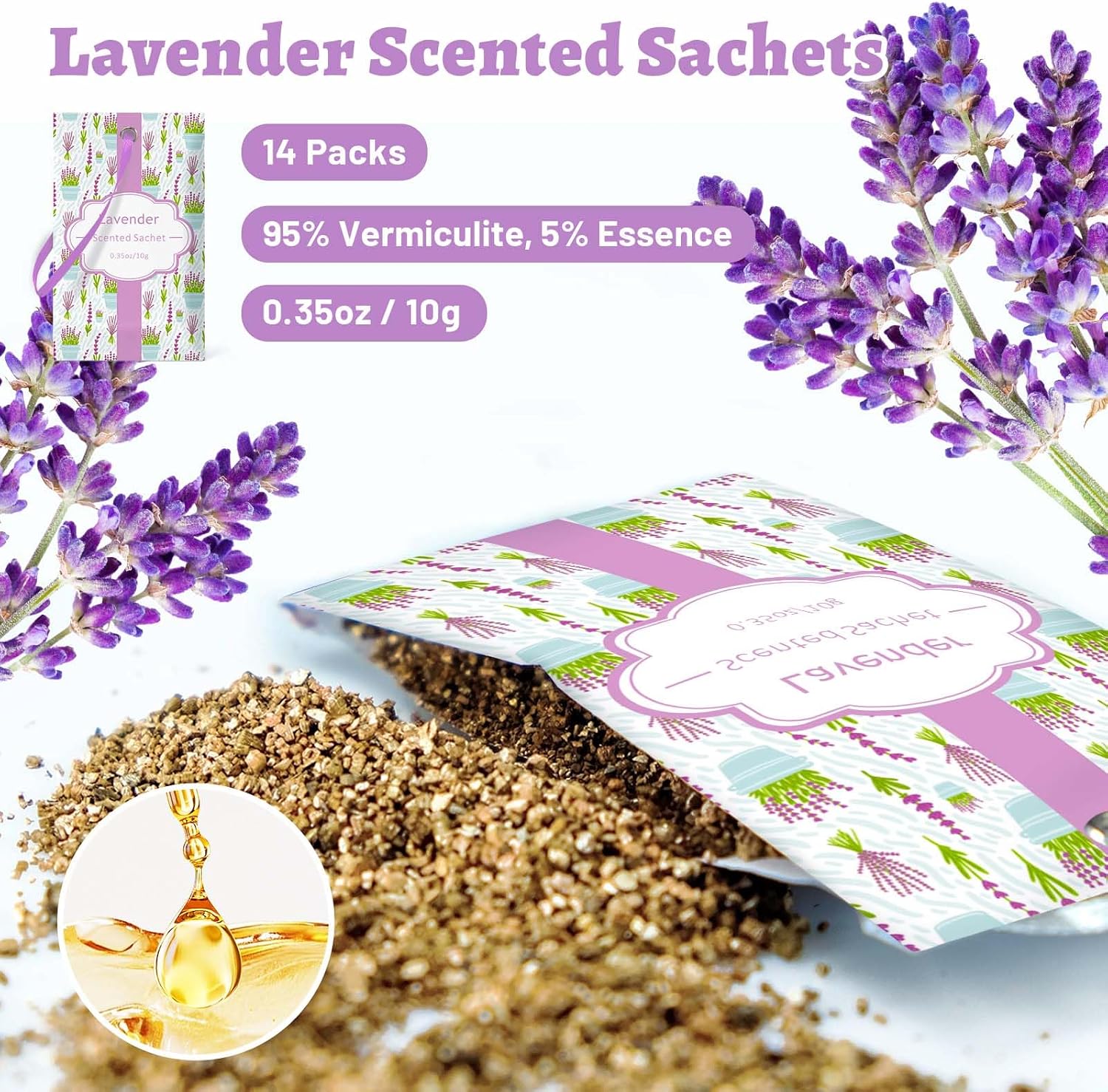 STRN Scented Sachets for Drawer and Closet, Lavender Scented Long-Lasting Sachets, 14 Packs for Home Fragrance, Small Space Air Freshener for Wardrobes