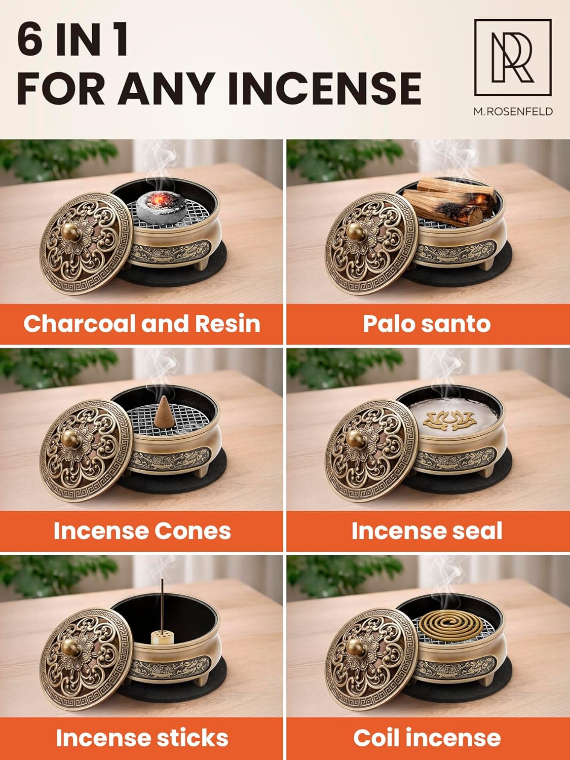 Small Brass Charcoal Incense Burner for Frankincense Resin, Incense Sticks for Home and Church Use – Decorative Bakhoor Brass Incense Burner Provides Clean Burning, Aroma and Spiritual Atmosphere