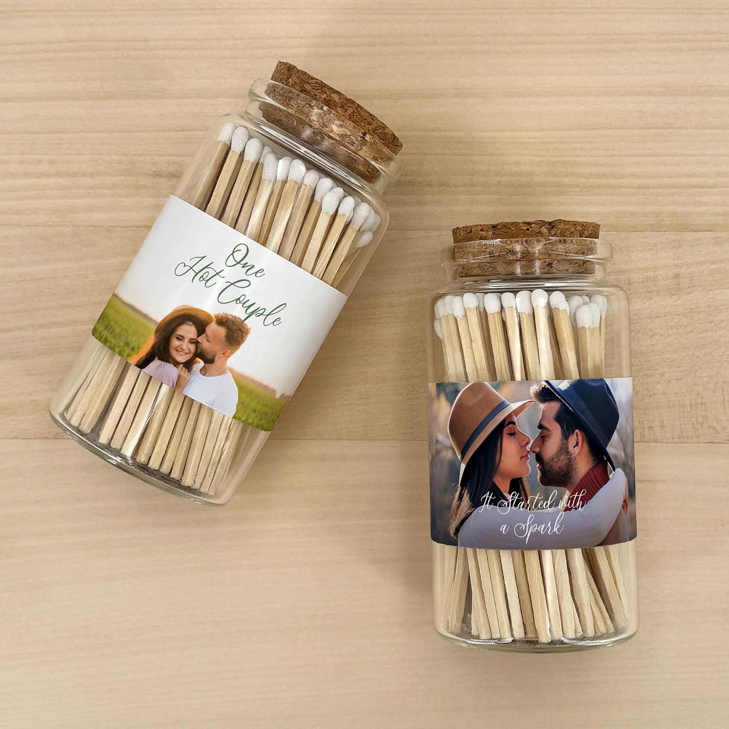 Personalized Custom Matches for Wedding Favors, Birthday Favors, Cigar Bar Matches, Wooden Matches in a Jar with Striker, Long Matches for Candles in Apothecary Glass Jar, Approx. 80 Safety Matches