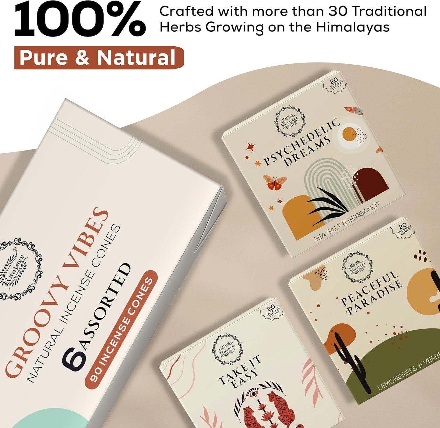 Raajsee Incense Cones, 6 Pack Cone Incense Gift Pack 15 pc Each (90 Total), Insence Cones Variety Pack, 100% Organic Non Toxic Natural