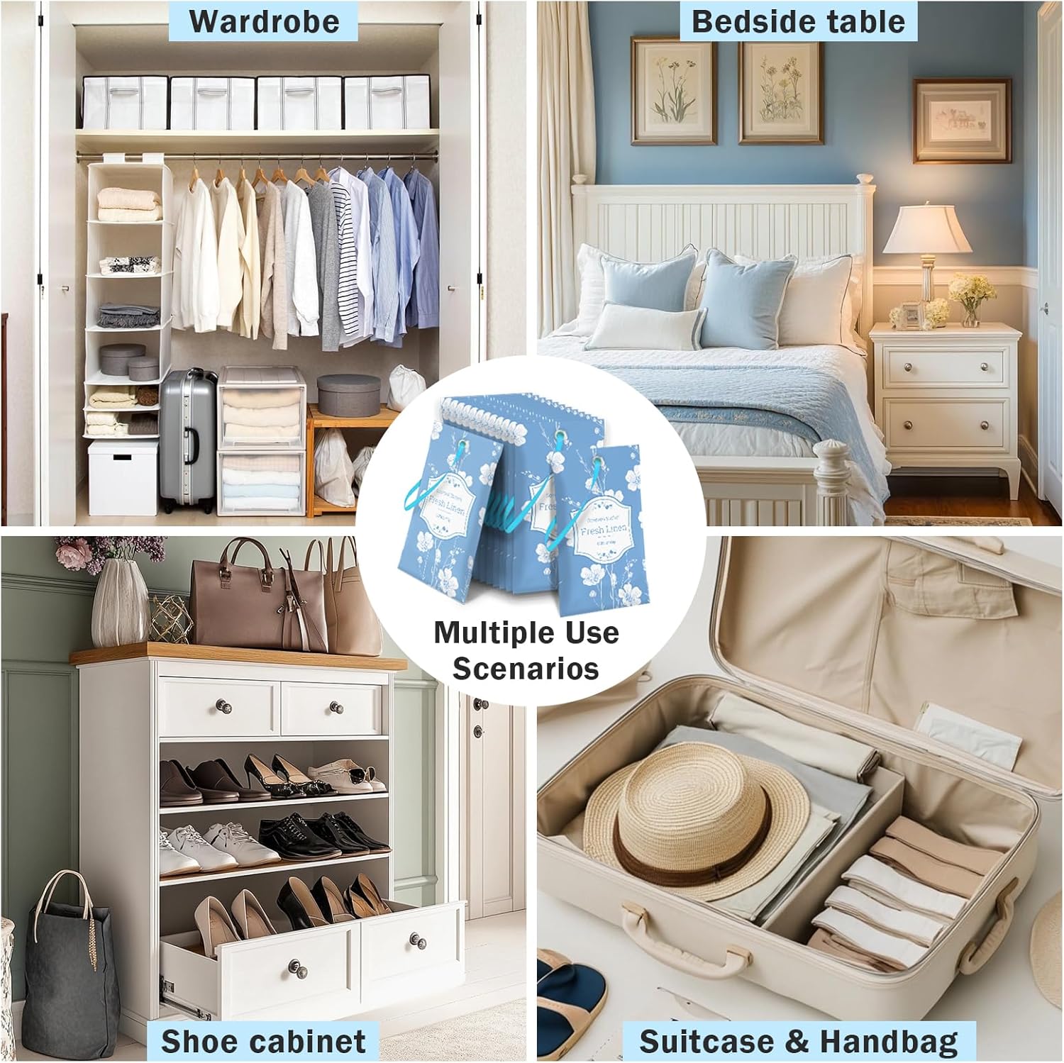 SCENTORINI Scented Sachets for Drawers and Closets, Fresh Linen Scent 14 Pack, Sachets Bags, Closet Freshener Sachet for Wardrobe, Cupboard, Luggage, Handbag, Suitcases