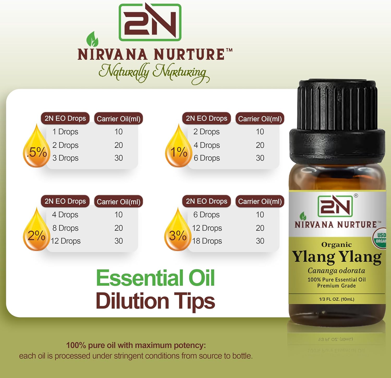 Ylang Ylang Essential Oil, USDA Certified Organic, 100% Pure Undiluted, Aromatherapy Oil for Diffuser, Hair & Skin Care