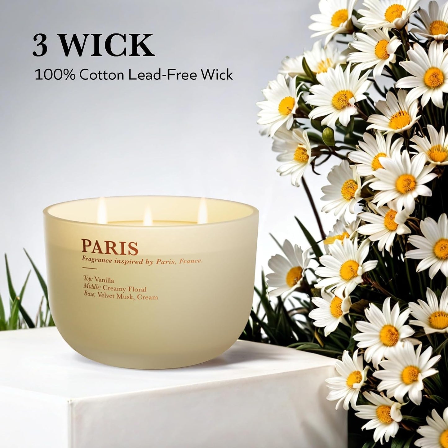 Vanilla Cream Scented Candle, 3 Wicks, 16 oz Natural Candles Non Toxic for Home Scented, Relaxing Aromatherapy Scented Candle,Big Soy Candle Gift for Women with Long-Lasting & Clean Burn