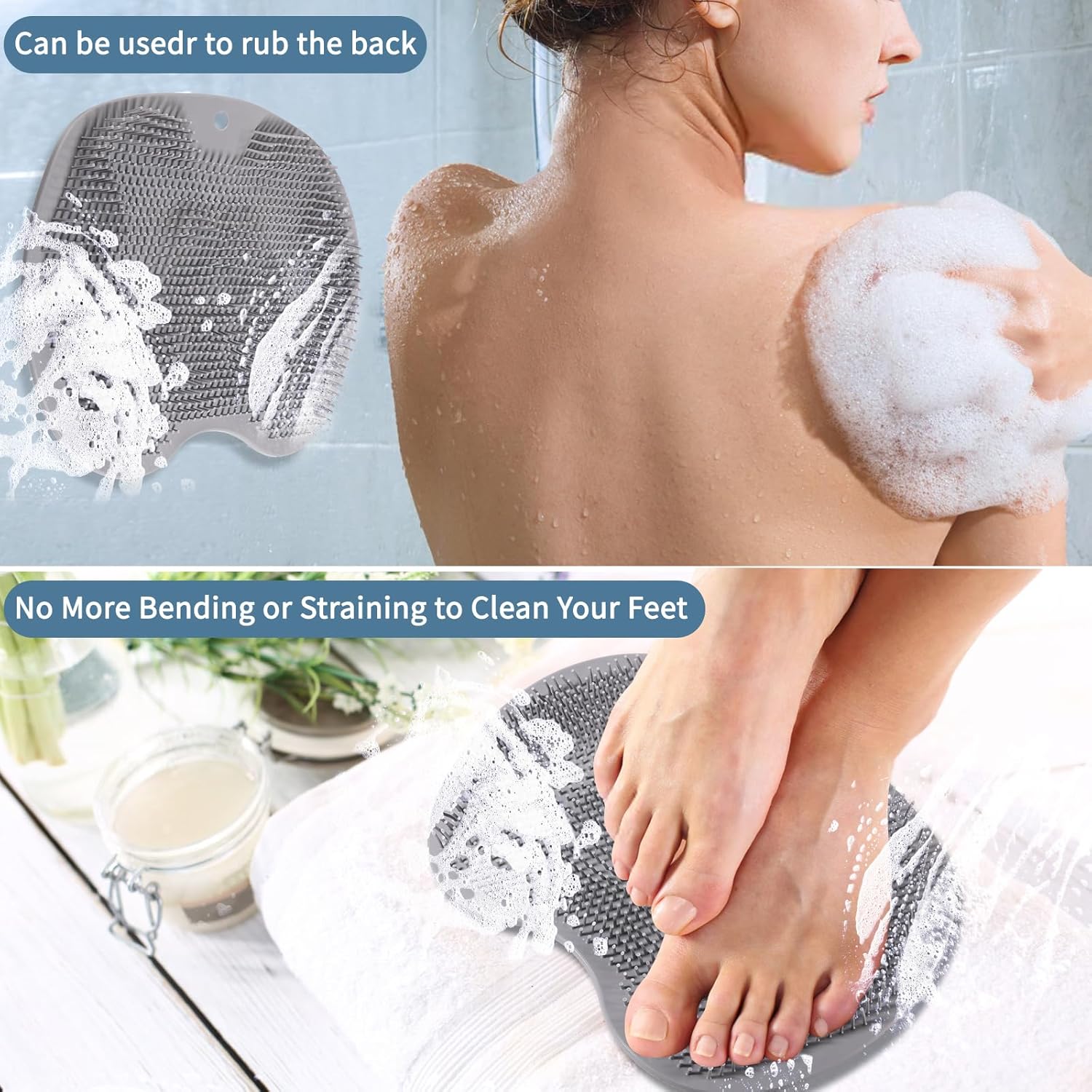 3PACK Silicone Shower Foot Scrubber,Wall Slip Suction Cups Body Scrubber | Silicone Shower Foot Brush Pad,Use in Cleaner For Women and Men By RARKVEN