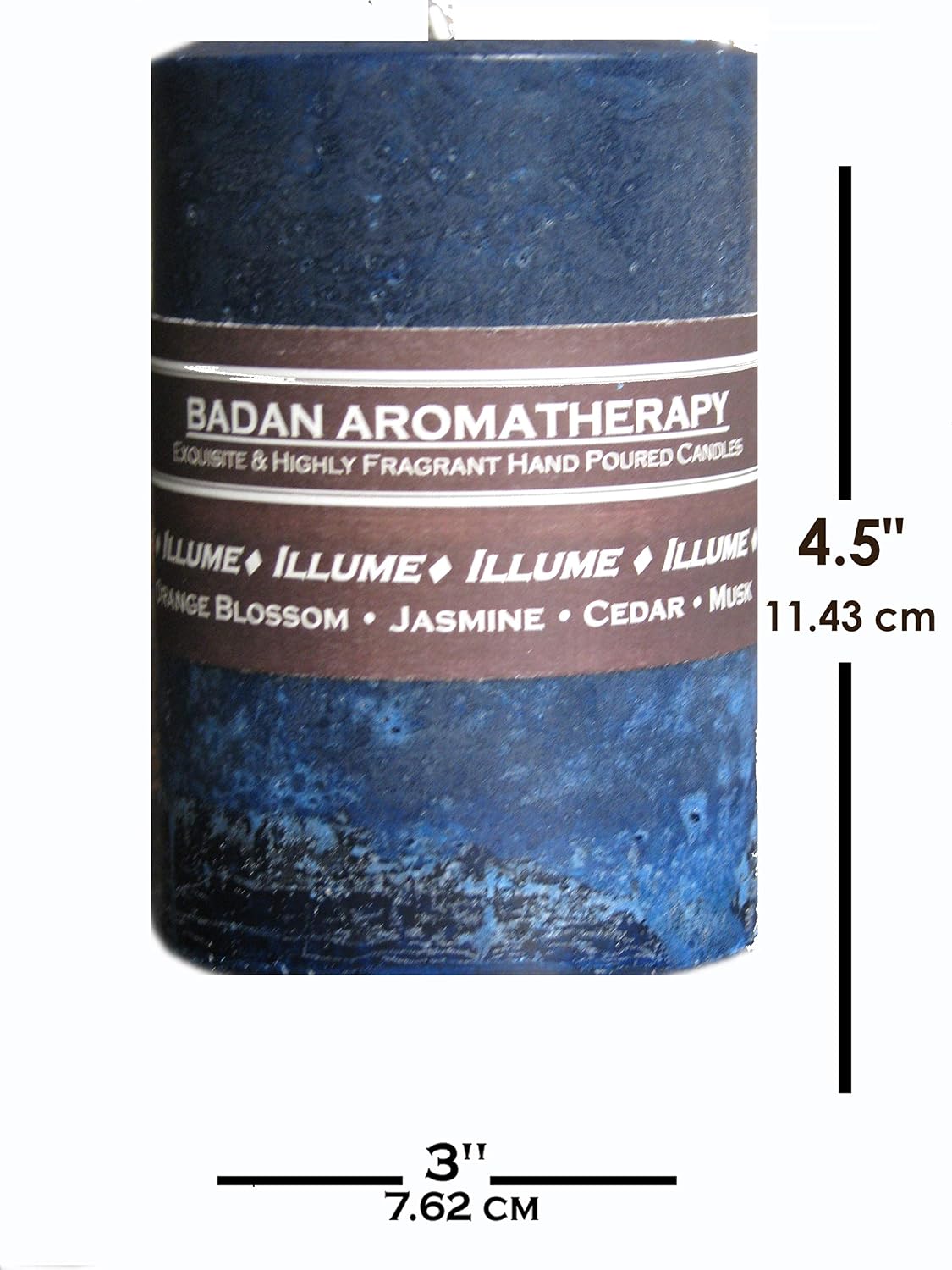 Illume Rustic Pillar Candle - Jasmine Neroli Orange Blossom Amber Scented Handmade - Premium Beeswax Blend (Dark Blue Round 3x4.5)