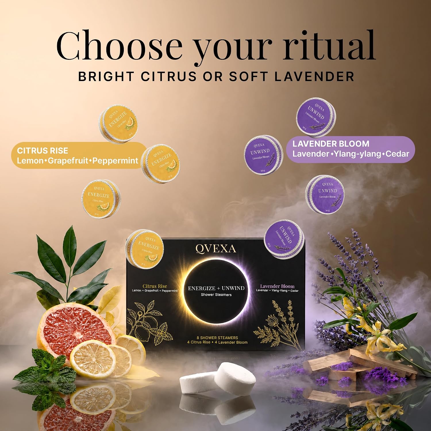 Shower Steamers Aromatherapy – Essential Oil Shower Tablets for Women | Two scents. One ritual. Shower bombs, lavender & stress relief aromatherapy – shower tabs, spa scents, gifts for women & men.