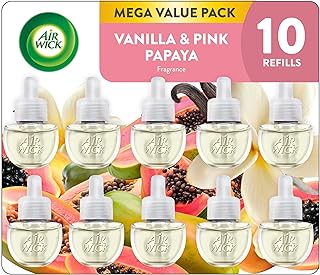 Air Wick Plug-In Scented Oil Refills, 10 Count, Vanilla and Pink Papaya, Air Freshener, Essential Oils, Eco Friendly