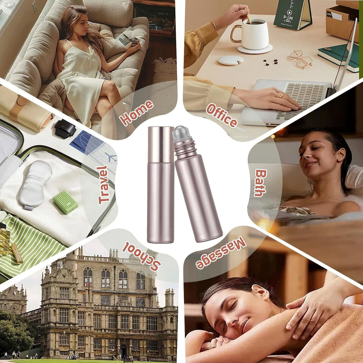 8Pcs 10ml Essential Oil Roller Bottles, Matte Rose Gold