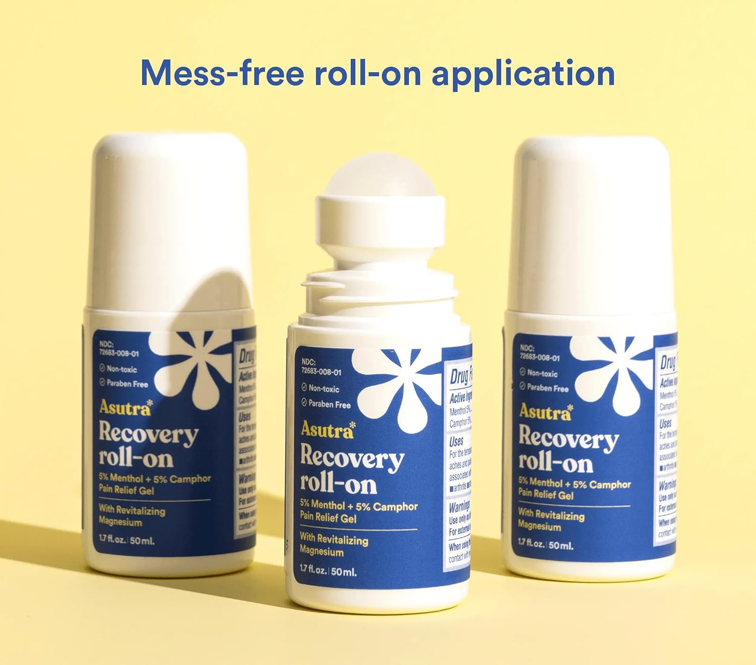 ASUTRA Recovery Roll-On Gel, 1.7 oz - Cooling and Warming Sensation, Temporary Relief from Muscle Discomfort and Soreness, Mess-Free Applicator, Menthol, Camphor, and Premium-Quality Magnesium