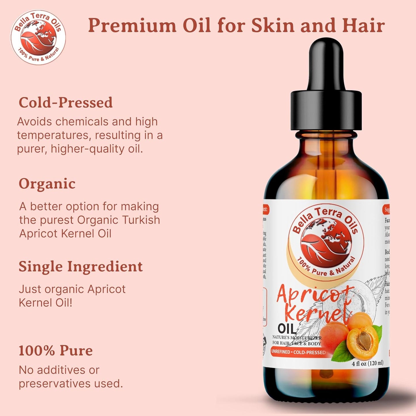 Bella Terra Oils Apricot Kernel Oil – 1gallon, Vitamin-Rich, Gentle Hydration for Radiant Hair & Soft Skin, Light & Non-Greasy