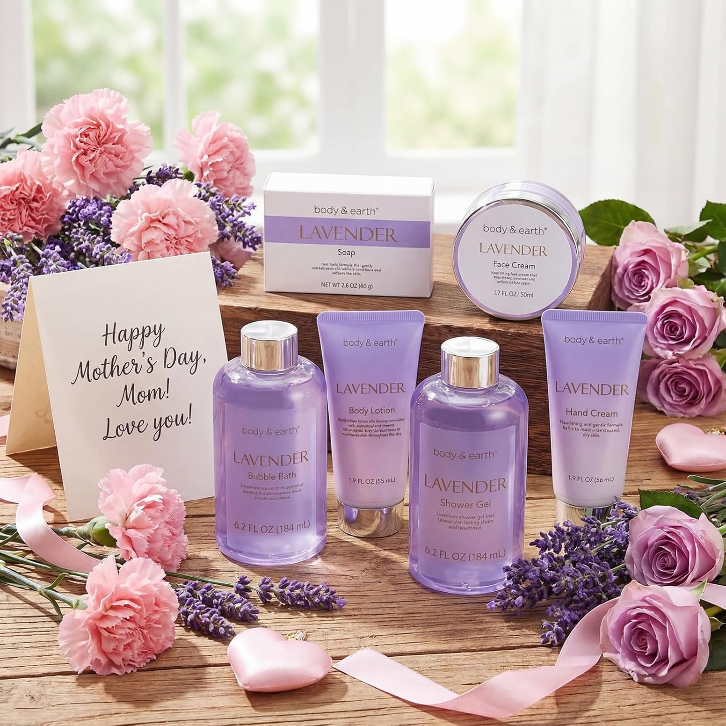 BODY & EARTH Bath and Body Gift Set - 6 Pcs Lavender Bath Kit for Women Spa Set, Birthday, Mother's Day Gift Set for Women Includes Bubble Bath, Shower Gel, Body Lotion