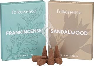 Folkulture Incense Cones Scented, Set of 2 Frankincense & Sandalwood Inscents-Cones (30 Cones), Variety Pack of Insence Cones for Relaxation, Aromatherapy & Air Purification