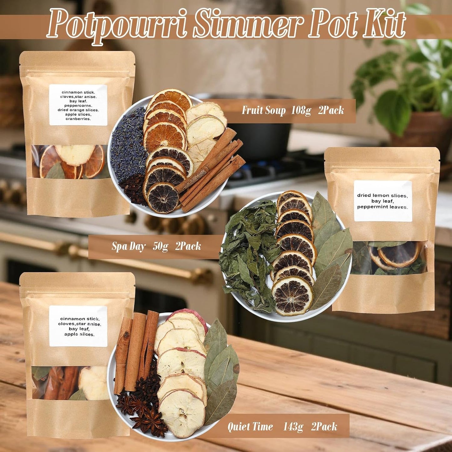 Siifert 12 Pack Winter Stovetop Potpourri Simmer Pot Kit Dried Orange Slices Cinnamon Stick Air Freshener Sachet Ingredients Bowl Filler Decor for Holiday Fragrance Housewarming Gift