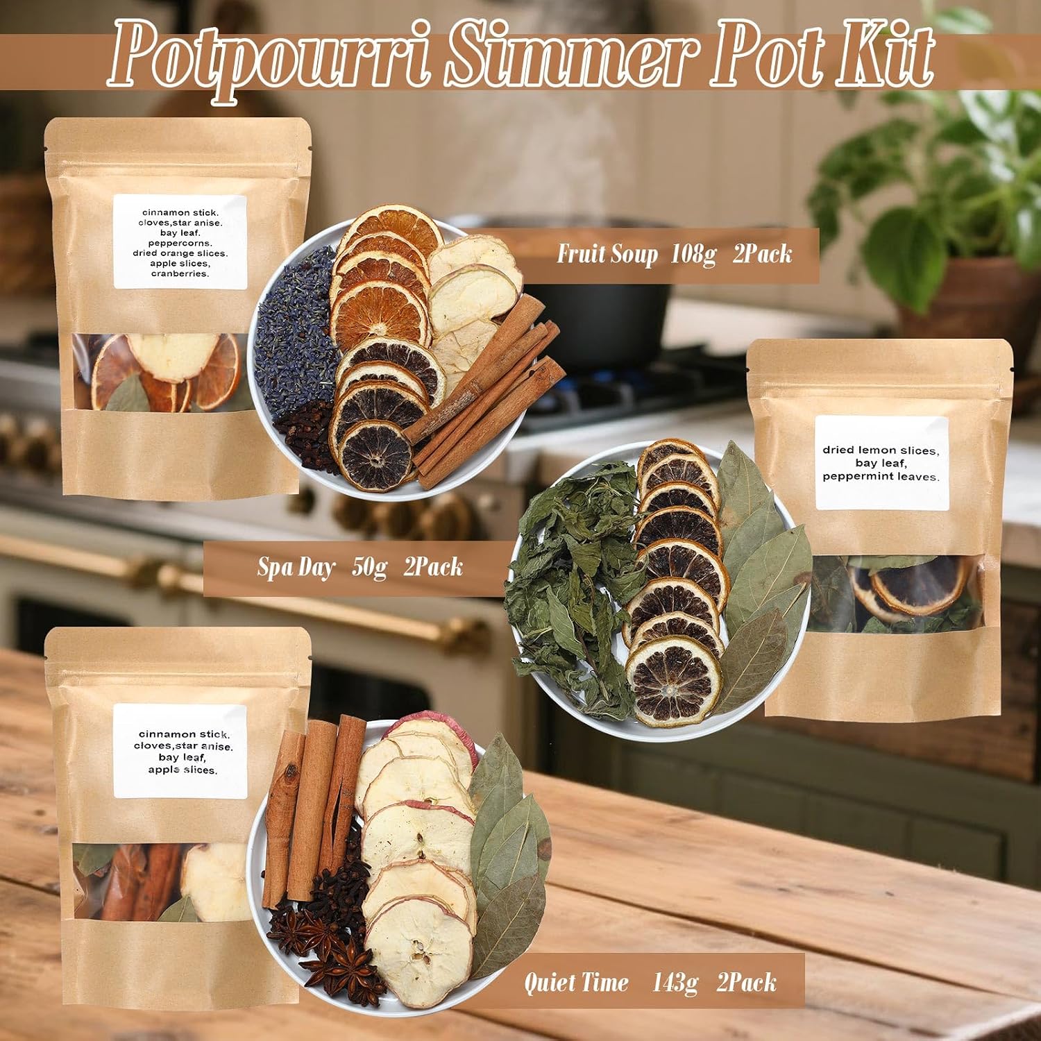 Siifert 12 Pack Winter Stovetop Potpourri Simmer Pot Kit Dried Orange Slices Cinnamon Stick Air Freshener Sachet Ingredients Bowl Filler Decor for Holiday Fragrance Housewarming Gift