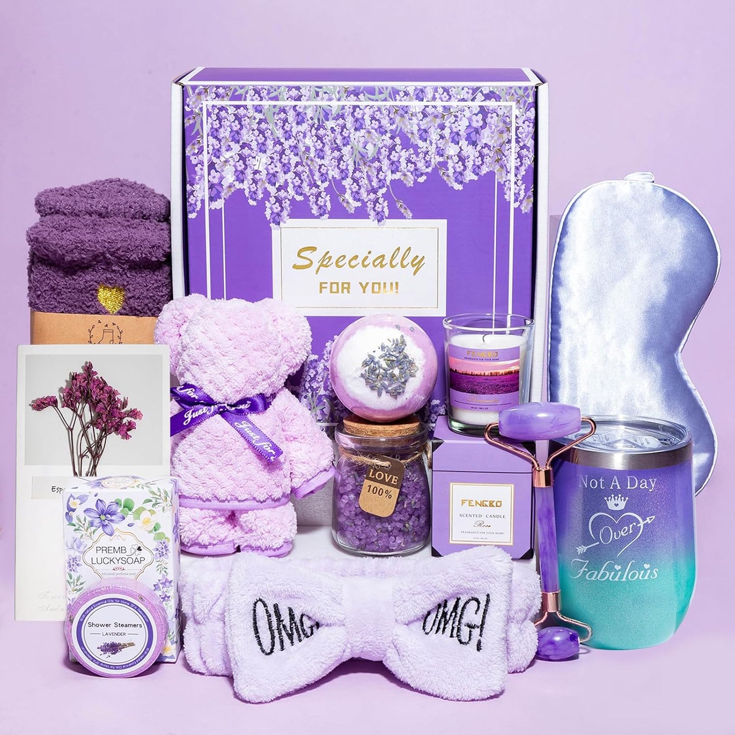 Mothers Day Gifts for Mom Birthday Gifts for Women Gift Basket for Her Women Purple Lavender Relaxing Gift Set Self Care Package Unique Female Gift Ideas for Mother Female Friendship