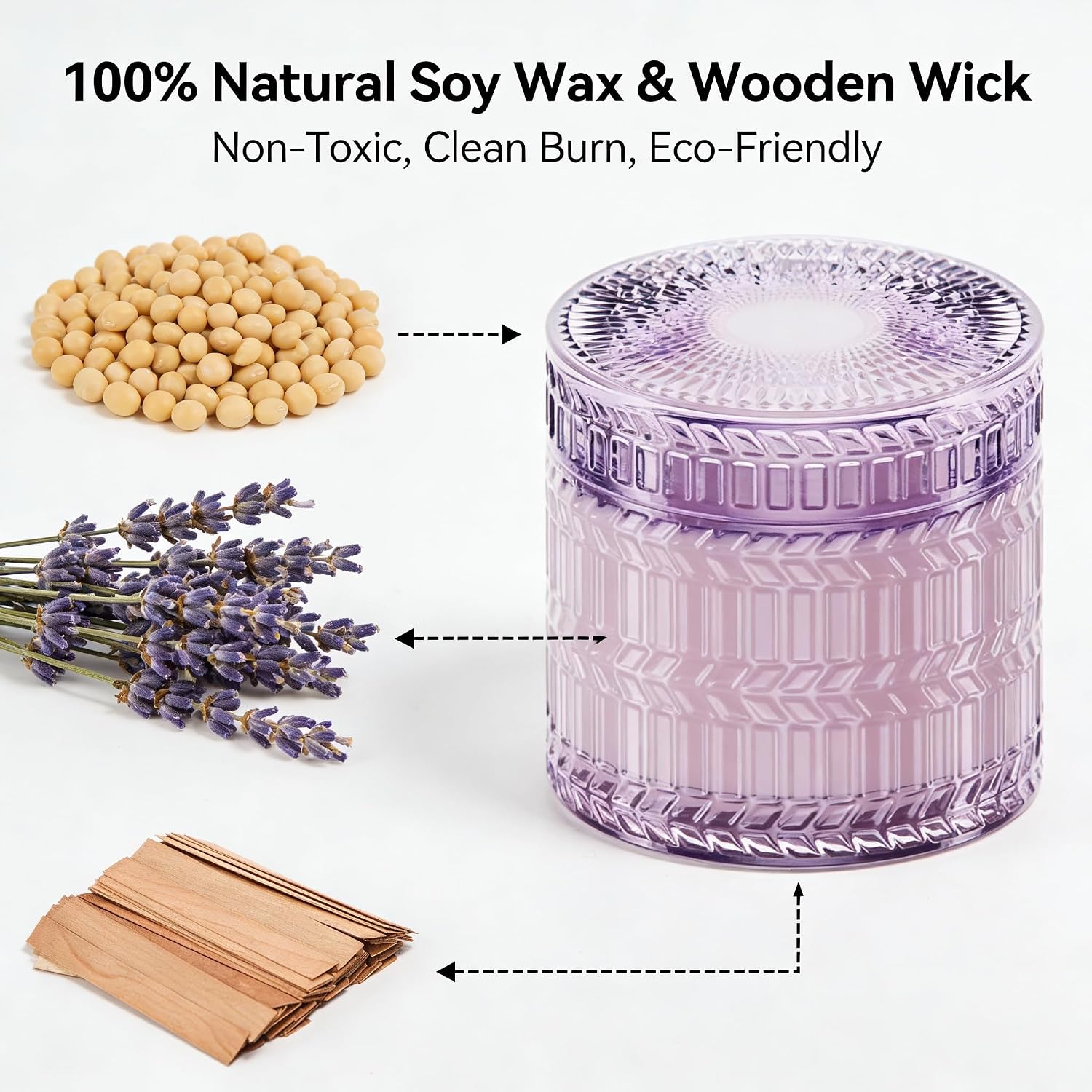Hidden Label Lavender Scented Candle with Crackling Wooden Wick, 7.4 oz Soy Wax Jar Candle for Bedroom, Bathroom, Spa & Yoga, 55 Hour Small Candle Gift for Women
