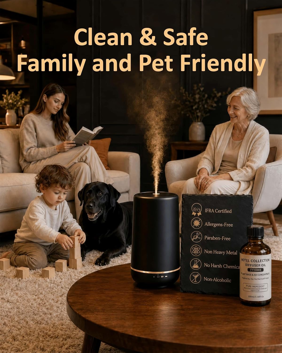 Hotel Diffuser Oil Inspired by Marrio.tt – Fragrance & Essential Oil Blend for Waterless & Cold Air Diffusers – Citrus, Vanilla, Cedar – Long-Lasting Aroma – Aromatherapy – 3.38 Fl Oz Glass Bottle