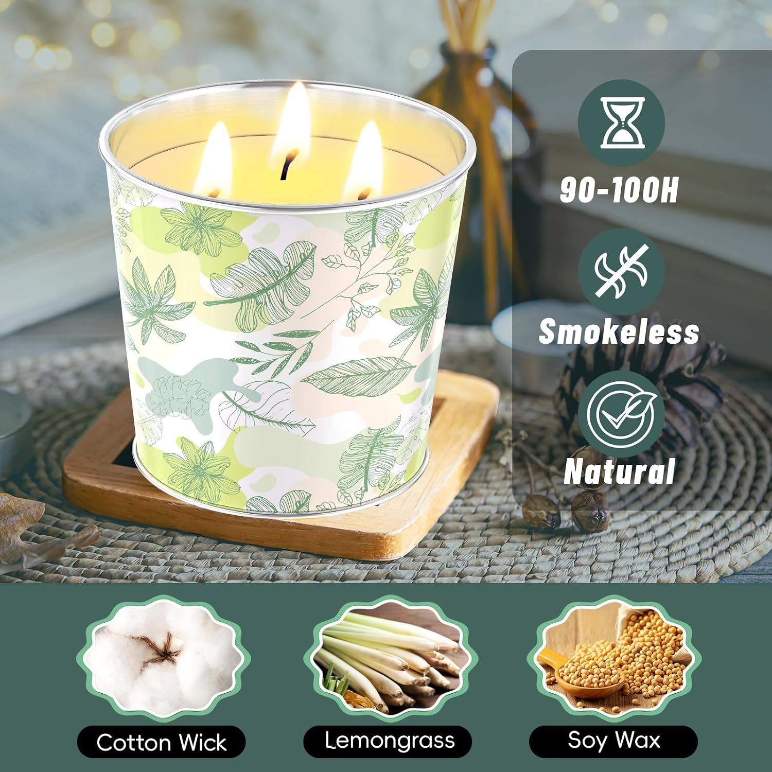WarmEmbrace Citronella Candles Outdoor & Indoor, 40oz Large Citronella Candle 200H Burning Long Lasting, Soy Scented, 3-Wick Natural Soy Wax for Patio, Garden, Backyard, Camping, Cookout