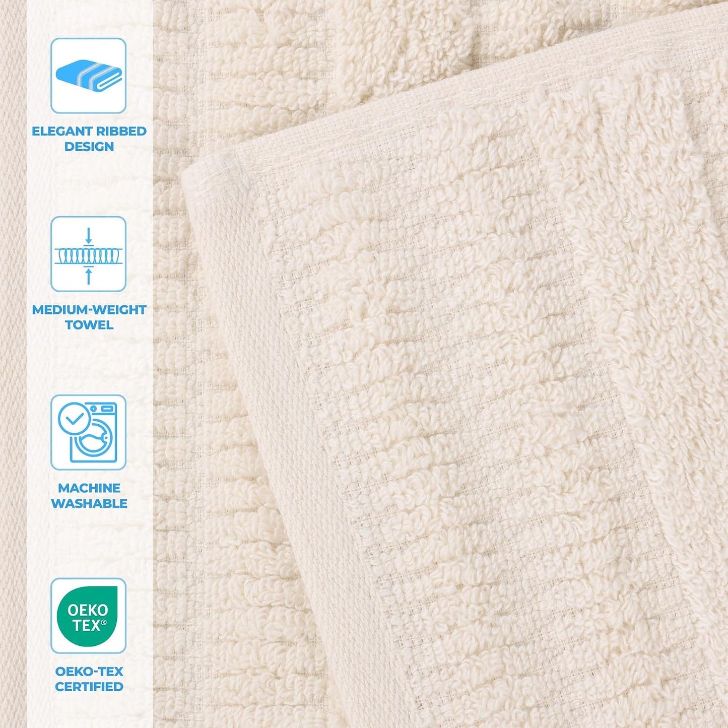 Superior Luxurious Classic Cotton Blend Towels, 12 Piece Set for Bathroom, Shower, Spa, Hotel, Super Soft, Quick Dry, Ultra Soft Mika Towels, 4 Bath, 4 Hand & 4 Washcloth, Ivory