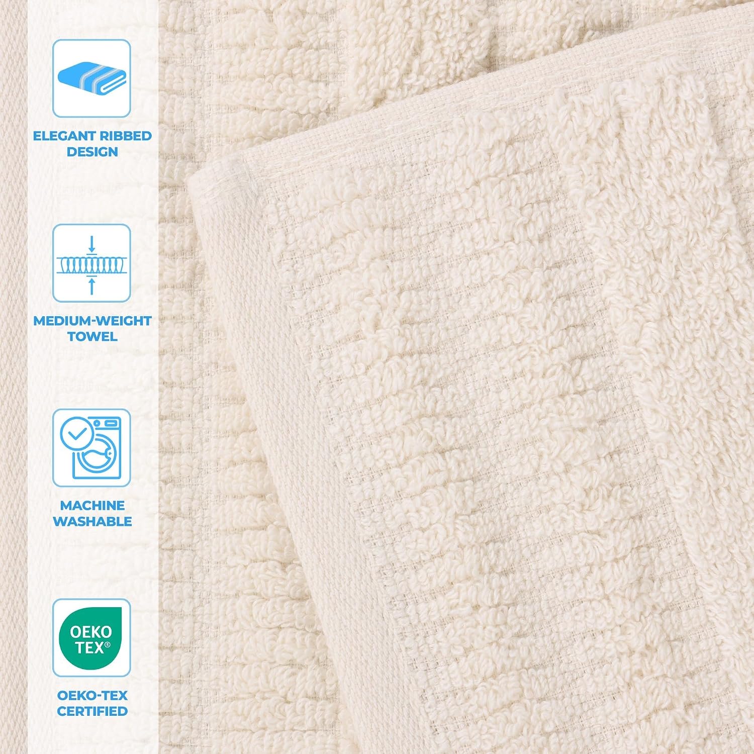 Superior Luxurious Classic Cotton Blend Towels, 12 Piece Set for Bathroom, Shower, Spa, Hotel, Super Soft, Quick Dry, Ultra Soft Mika Towels, 4 Bath, 4 Hand & 4 Washcloth, Ivory