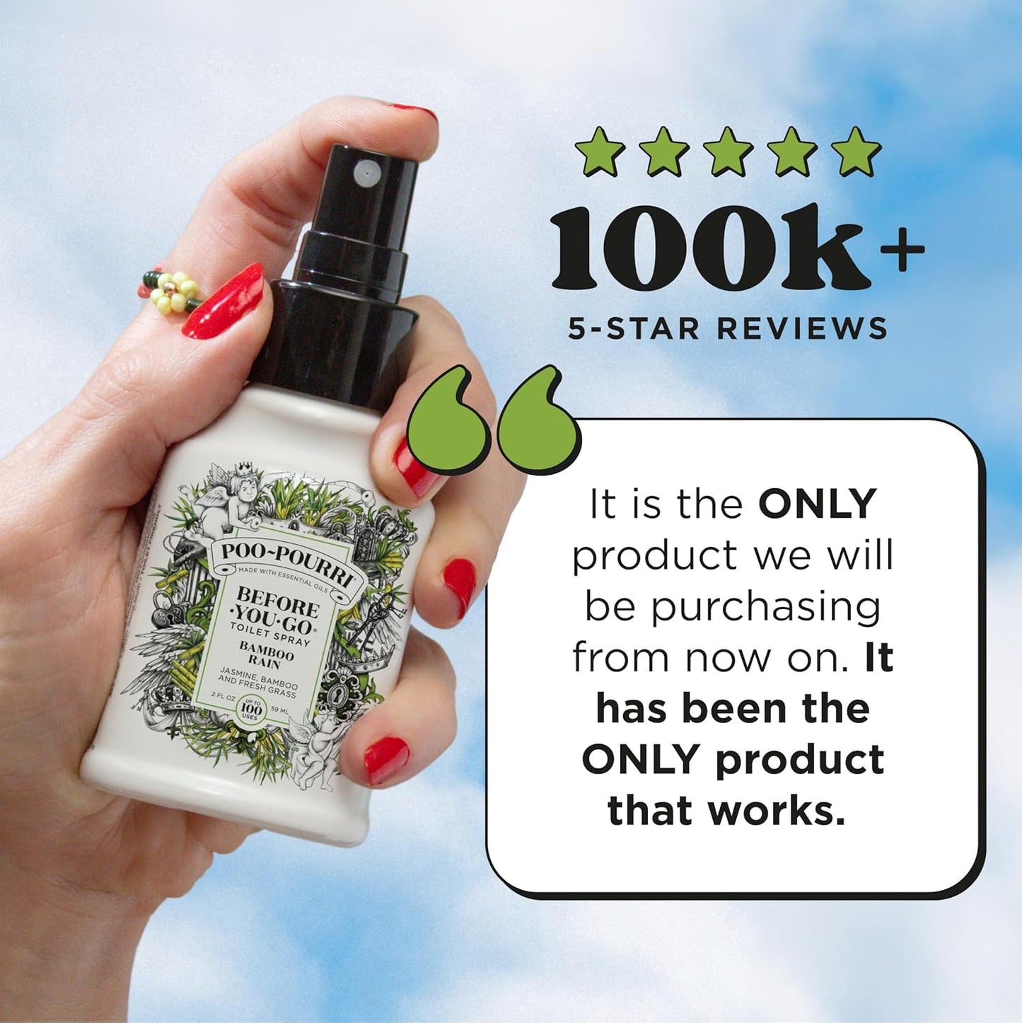 Poo-Pourri Before-You-Go Toilet Spray, Bamboo Rain, 2 Fl Oz, Up to 100 Uses, Bathroom Odor Deodorizer with Essential Oils for Home or Work, Travel Essentials, TSA Approved Size, Bamboo & Fresh Grass
