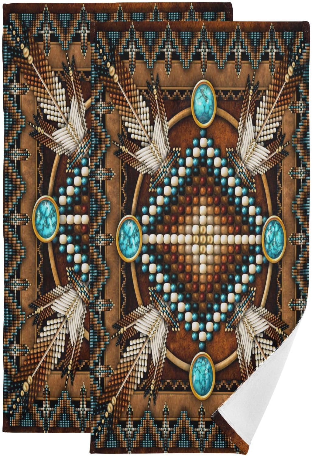 Southwestern Hand Towels for Bathroom Set of 2 Soft Absorbent Rustic Tribal Native American Indian Aztec Kitchen Towels,Decorative Brown Bathroom Towels for Bath Guest Spa Face Hair 14"x28"