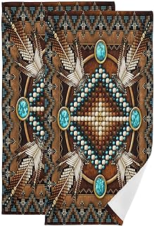 Southwestern Hand Towels for Bathroom Set of 2 Soft Absorbent Rustic Tribal Native American Indian Aztec Kitchen Towels,Decorative Brown Bathroom Towels for Bath Guest Spa Face Hair 14"x28"