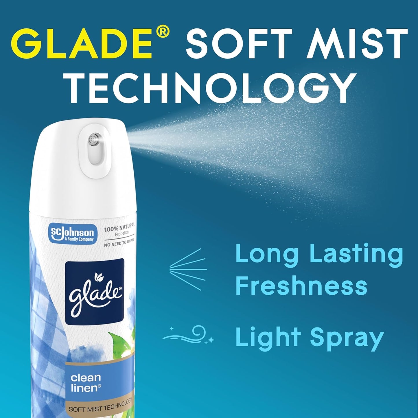 Glade Odor Fighting Soft Mist Air Freshener Room Spray, Clean Linen, 7.3oz., 1 count