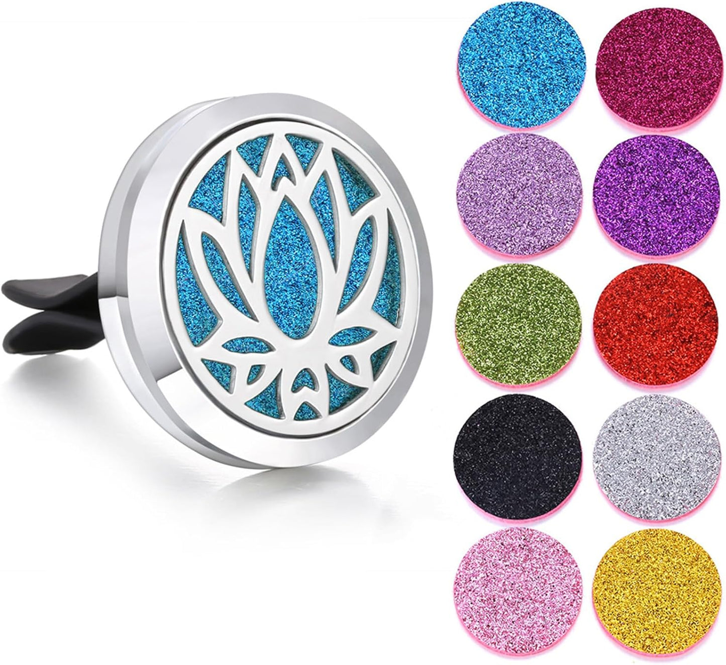 12pcs Car Aromatherapy Clip, Car Diffuser, Car Aromatherapy Essential Oil Diffuser, 30mm-Aromatherapy Diffuser 12pcs Set with 120 Glitter Powder Cotton Pads