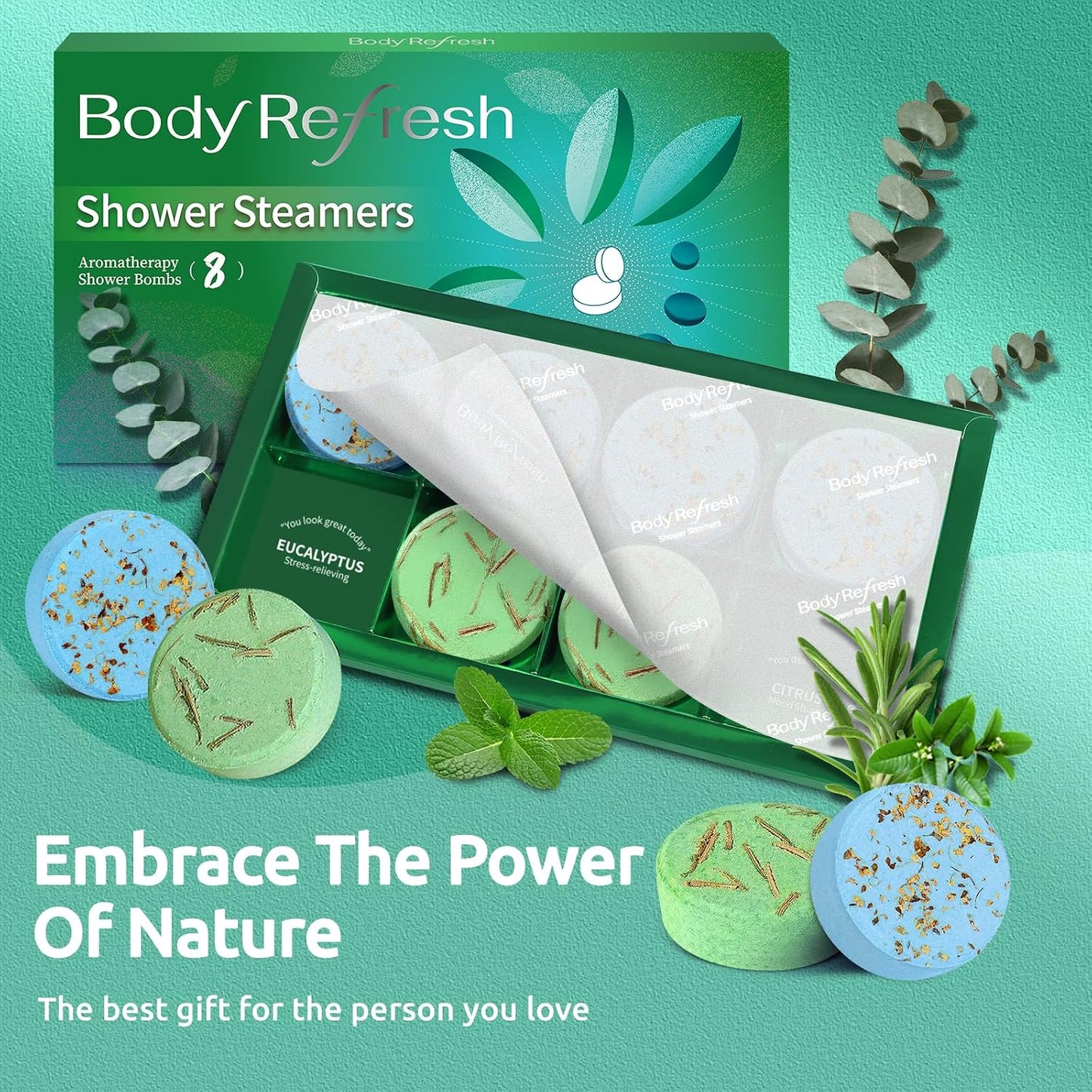 Shower Steamers Aromatherapy-8 Pack Shower Bombs with Essential Oils, Mothers Day Gifts for Mom Wife, Birthday Gifts for Women Self Care Relaxation Home SPA Teacher Appreciation Gift (Green)