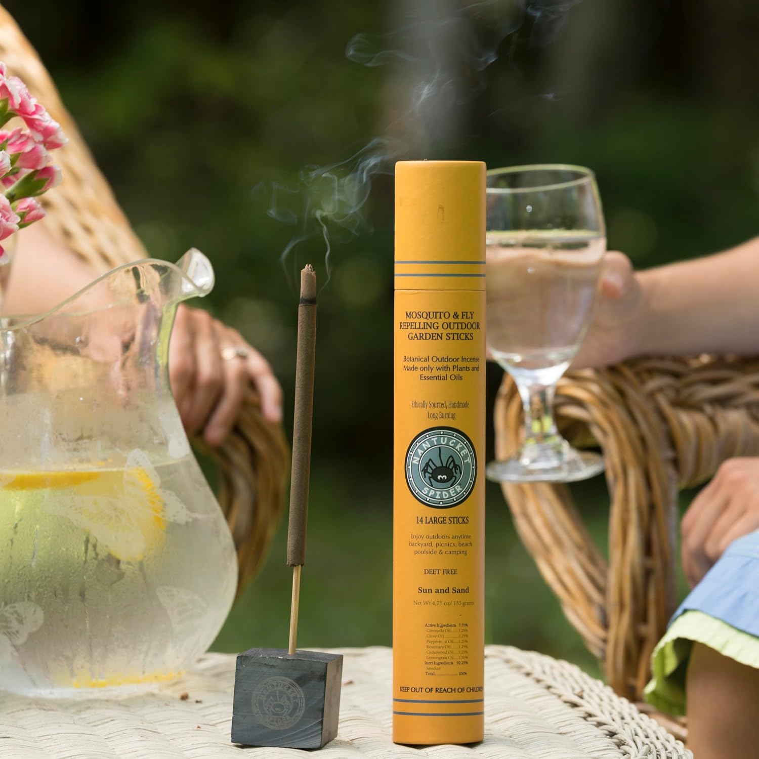 Nantucket Spider Garden Incense Sticks | Repellent for Mosquitos and Flies | Long Lasting with Pleasant Fragrance | Handmade Bamboo Based Sticks for Outdoor Use | Sun and Sand - Pack of 14