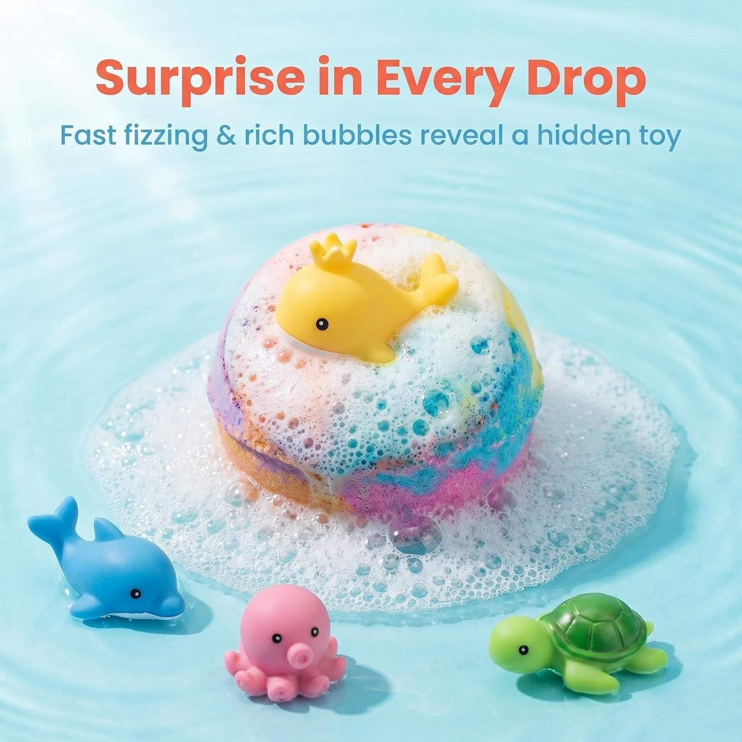 Ocean-Themed Bath Bombs for Kids with Surprise Toys Inside, Natural Essential Oil Bath Fizzies Organic Shea Butter & Sea Salt - Birthday Gifts for Boys & Girls (12pcs)